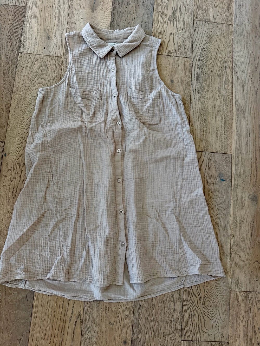 Z Supply Women's XL Extra Large Tan Gauze Sleeveless Button Down